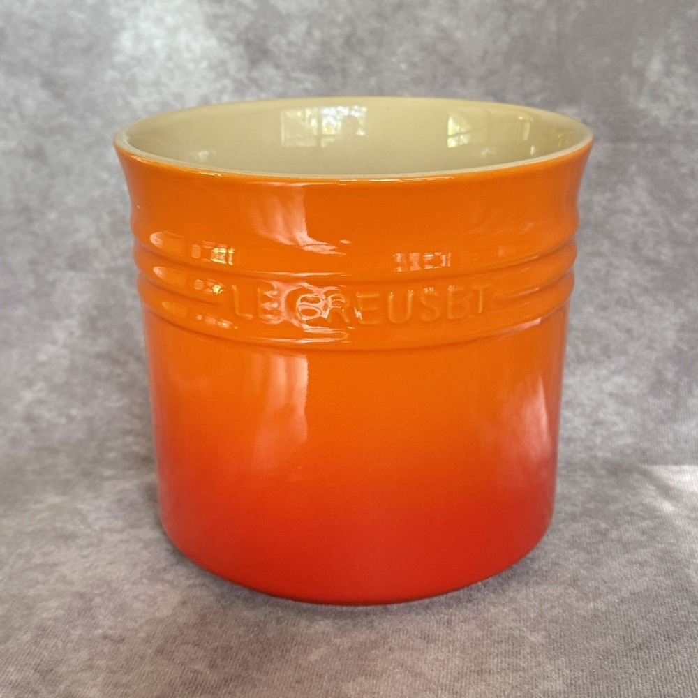Le Creuset Flame Orange Stoneware Utensil Crock Holder 2.3L 2 3/8 Qt Larg